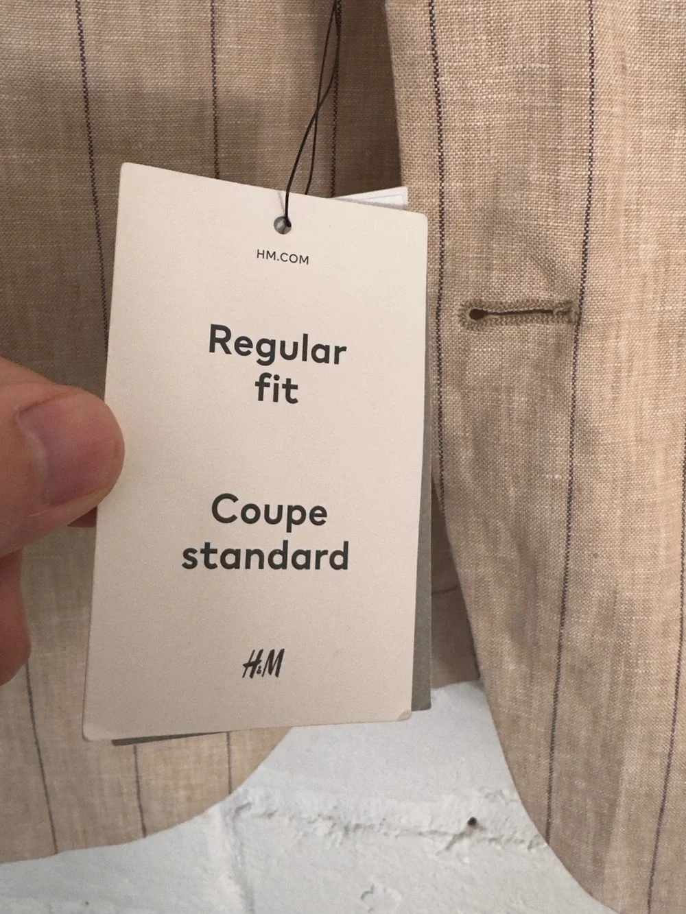 NWT H&M Premium 100% Linen Blazer Sport Coat Tan Beige Pinstripe 44R Men’s